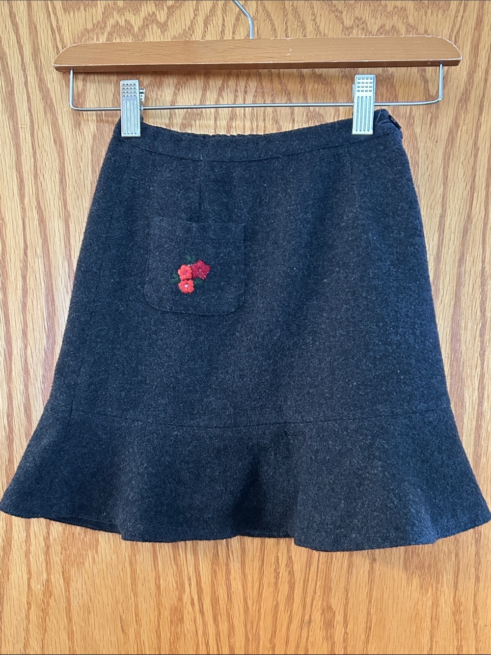 Charcoal Gray Wool Blend Flared Skirt Made in Italy